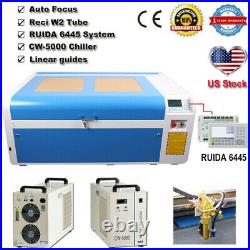 100W 1060 CO2 Laser Cutting Machine RUIDA Auto-Focus CW-5000 Chiller US Stock