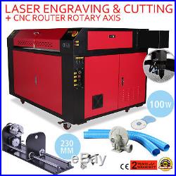 100W CO2 Laser Engraving Machine Rotary A-AXIS Auxiliary 900x600MM 230mm Track
