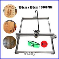 15W CNC Laser Engraver Metal Machine Wood Cutter 100x100cm Aluminum 12V Bamboo