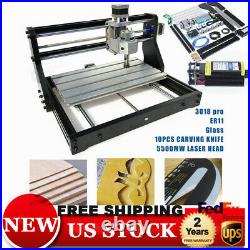 3018PRO CNC Machine 3 Axis Router Engraving PCB Wood DIY Mill+5500mw Laser Head