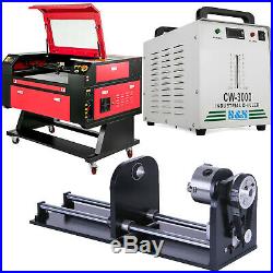 80W CO2 Laser Engraver CW-3000 Industrial Water-Cooled Chiller CNC Rotary Axis