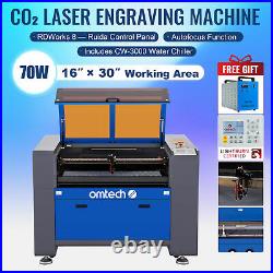 OMTech 30x16 70W CO2 laser Engraver Cutter Ruida with CW-3000 Water Chiller