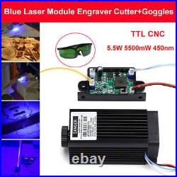 Powerful CNC TTL 5.5W 5500mW 450nm Blue Laser Module Engraving Cutter + Goggles